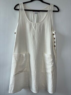 Urban Renewal Cream Linen Tunic Dress with Side Buttons and Front Pockets